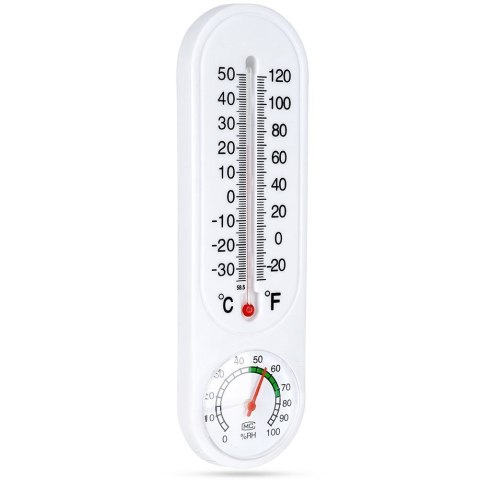 Termometr z higrometrem zewnętrzny i wewnętrzny analogowy biały PROGARDEN 569593 Termometr z higrometrem zewnętrzny i wewnętrzny analogowy biały PROGARDEN 569593