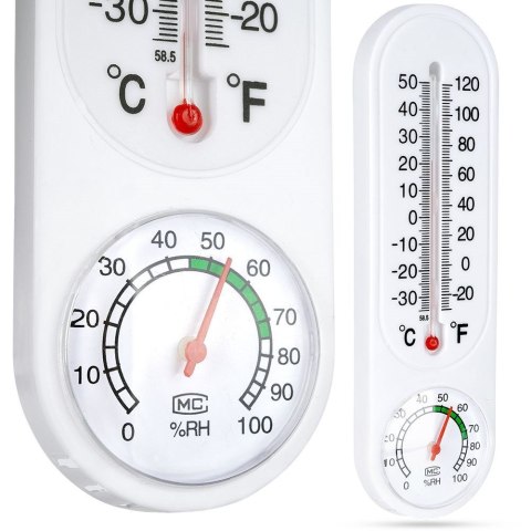Termometr z higrometrem zewnętrzny i wewnętrzny analogowy biały PROGARDEN 569593 Termometr z higrometrem zewnętrzny i wewnętrzny analogowy biały PROGARDEN 569593