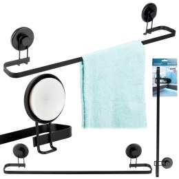 Wieszak na ręczniki łazienkowe uchwyt do wieszania metalowy czarny na przyssawki 60x8.5x11cm BATHROOM SOLUTIONS 567014