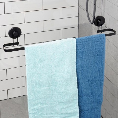 Wieszak na ręczniki łazienkowe uchwyt do wieszania metalowy czarny na przyssawki 60x8.5x11cm BATHROOM SOLUTIONS 567014