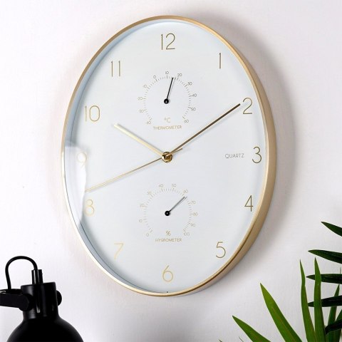 Zegar ścienny na ścianę biały złoty z termometrem higrometrem 27x34.5cm VILDE 569935 Zegar ścienny na ścianę biały złoty z termometrem higrometrem 27x34.5cm VILDE 569935