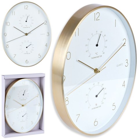 Zegar ścienny na ścianę biały złoty z termometrem higrometrem 27x34.5cm VILDE 569935 Zegar ścienny na ścianę biały złoty z termometrem higrometrem 27x34.5cm VILDE 569935