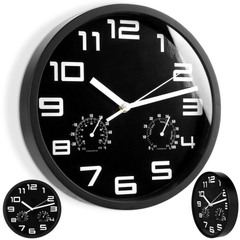 Zegar ścienny na ścianę czarny z termometrem higrometrem 25cm VILDE 569613-C Zegar ścienny na ścianę czarny z termometrem higrometrem 25cm VILDE 569613-C