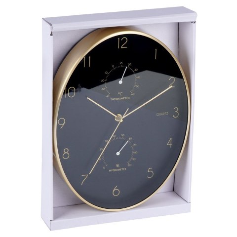 Zegar ścienny na ścianę czarny złoty z termometrem higrometrem 27x34.5cm VILDE 569934 Zegar ścienny na ścianę czarny złoty z termometrem higrometrem 27x34.5cm VILDE 569934