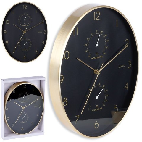 Zegar ścienny na ścianę czarny złoty z termometrem higrometrem 27x34.5cm VILDE 569934 Zegar ścienny na ścianę czarny złoty z termometrem higrometrem 27x34.5cm VILDE 569934