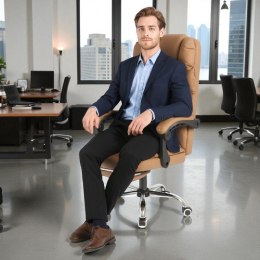 Fotel biurowy obrotowy MASTER PRESTIGE, podnóżek i masażer- ecoskóra kawowy KO42CAP