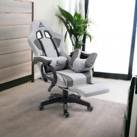 Fotel gamingowy obrotowy STUDENT, podnóżek i poduszka masująca, szary KO23SZ