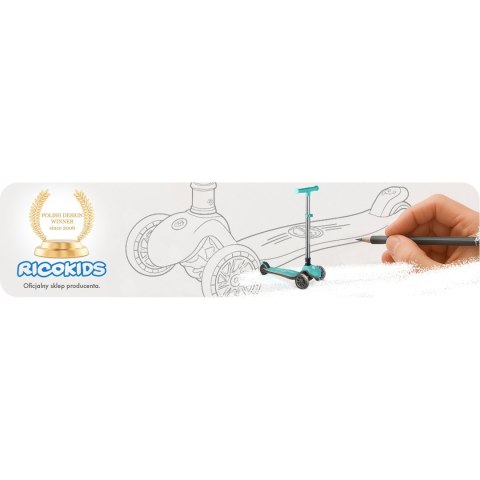 Hulajnoga trójkołowa dla dzieci balansowa świecąca w ciemności Ricokids Glow - turkusowa Hulajnoga trójkołowa dla dzieci balansowa świecąca w ciemności Ricokids Glow - turkusowa