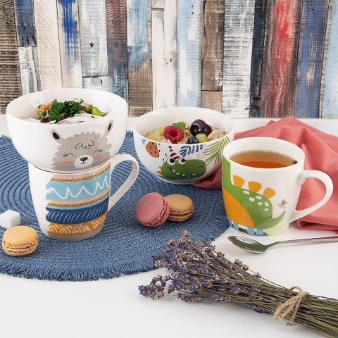 KUBEK Z MISECZKĄ DO ZUPY DLA DZIECKA DZIECI PORCELANOWY DINOZAUR 2 ELE. ORION 129642