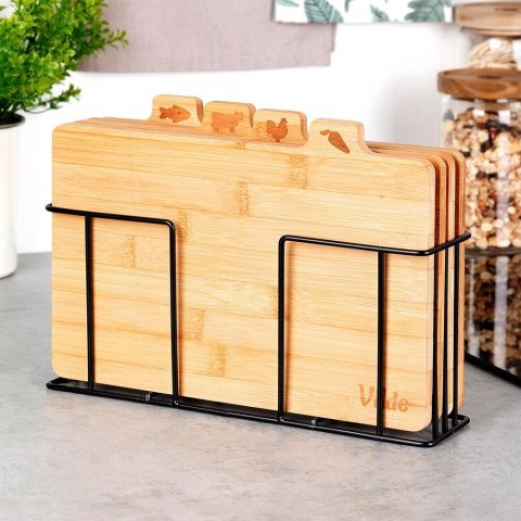 Zestaw desek deski do krojenia bambusowe ze stojakiem 4-ele 28x20cm VILDE 259004