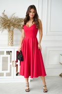 244-02 Sukienka Midi Na Ramiączkach - czerwony