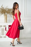244-02 Sukienka Midi Na Ramiączkach - czerwony