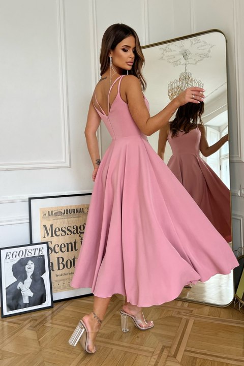 244-20 Sukienka Midi Na Ramiączkach - brudny róż