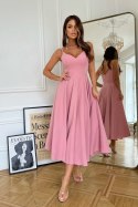 244-20 Sukienka Midi Na Ramiączkach - brudny róż