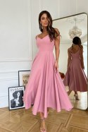 244-20 Sukienka Midi Na Ramiączkach - brudny róż