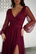 302-10 Sukienka Z Długim Rękawem - bordowy