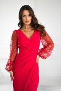 314-02 Sukienka Z Dwoma Cekinowymi Rękawami - czerwony