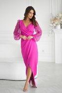 314-07 Sukienka Z Dwoma Cekinowymi Rękawami - fuksja
