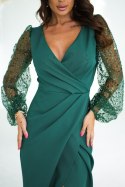 314-13 Sukienka Z Dwoma Cekinowymi Rękawami - zielony