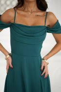 320-13 Sukienka Maxi Z Opadającymi Ramiączkami I Rozcięciem - zielony