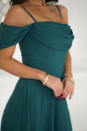 320-13 Sukienka Maxi Z Opadającymi Ramiączkami I Rozcięciem - zielony