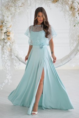 333-03 Elegancka Sukienka Na Ramiączkach Z Cekinowym Bolerkiem - miętowy