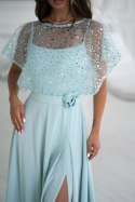 333-03 Elegancka Sukienka Na Ramiączkach Z Cekinowym Bolerkiem - miętowy