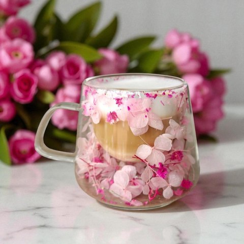 Szklanka termiczna z hortensją w środku róż 180 ml 1szt SZK190