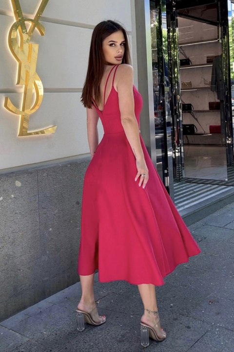 244-07 Sukienka Midi Na Ramiączkach - malinowy