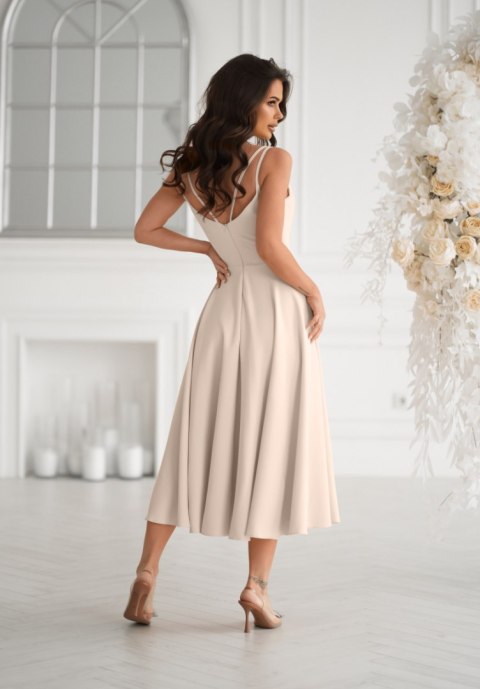 244-21 Sukienka Midi Na Ramiączkach - beżowy