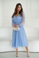 269-08 Sukienka Midi Z Brokatową Siatką - Baby blue