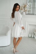 295-04 Sukienka Wizytowa Z Długim Rękawem - Ecru