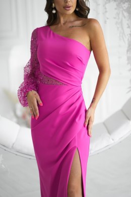 296-07 Sukienka Cekinowa Na Jedno Ramię - fuksja