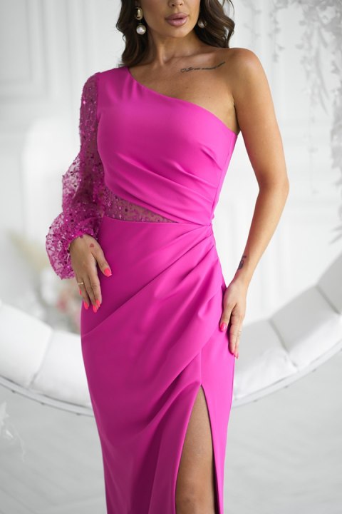 296-07 Sukienka Cekinowa Na Jedno Ramię - fuksja