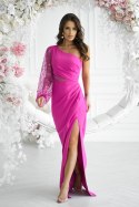 296-07 Sukienka Cekinowa Na Jedno Ramię - fuksja