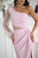 296-20 Sukienka Cekinowa Na Jedno Ramię - brudny róż