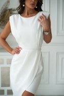 308.1-04 Elegancka Sukienka Z Poduszkami Na Ramionach - Ecru