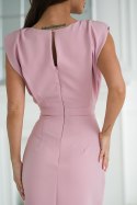 308.1-20 Elegancka Sukienka Z Poduszkami Na Ramionach - brudny róż