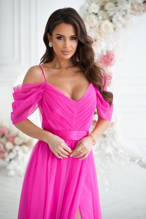 310-07 Długa Sukienka Hiszpanka - fuksja