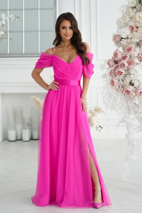 310-07 Długa Sukienka Hiszpanka - fuksja