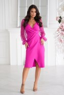 316-07 Krótka Sukienka Z Dwoma Cekinowymi Rękawami - fuksja