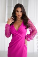316-07 Krótka Sukienka Z Dwoma Cekinowymi Rękawami - fuksja