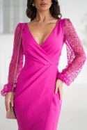 324-07 Sukienka Z Dwoma Cekinowymi Rękawami - fuksja