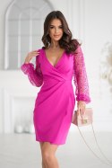 324-07 Sukienka Z Dwoma Cekinowymi Rękawami - fuksja