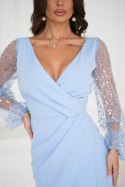 324-08 Sukienka Z Dwoma Cekinowymi Rękawami - Baby blue