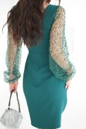 324-13 Sukienka Z Dwoma Cekinowymi Rękawami - butelkowy
