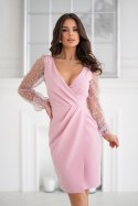324-20 Sukienka Z Dwoma Cekinowymi Rękawami - brudny róż
