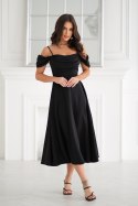 325-06 Sukienka Midi Z Opadającymi Ramiączkami - czarny