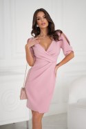 331-20 Elegancka Dopasowana Sukienka Z Odkrytymi Ramionami - brudny róż