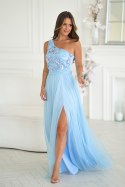 332-08 Elegancka Sukienka Z Haftem I Zwiewnym Tiulem - Baby blue